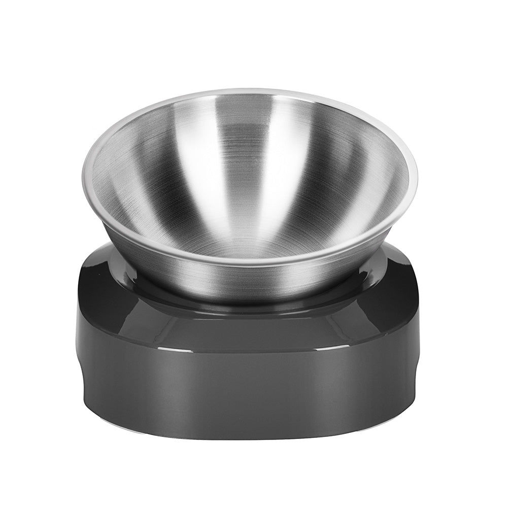 Tilted Raised Stainless Steel Pet Bowl – 15° Angled Base, Ergonomic Posture, Removable Bowl | Cats & Dogs | Single & Double