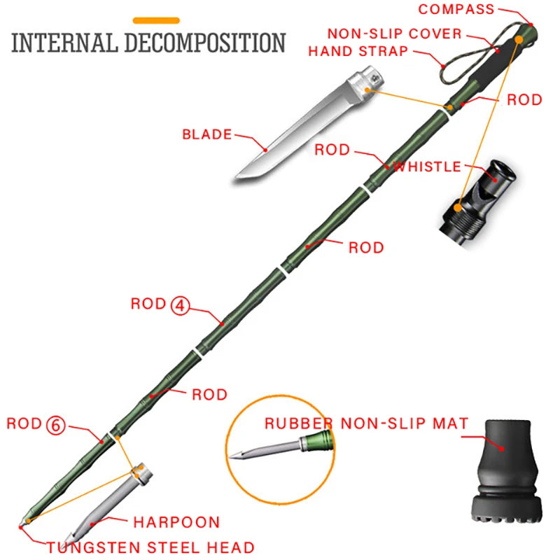 Folding Aluminum Outdoor Walking Stick with 440 Steel Knife
