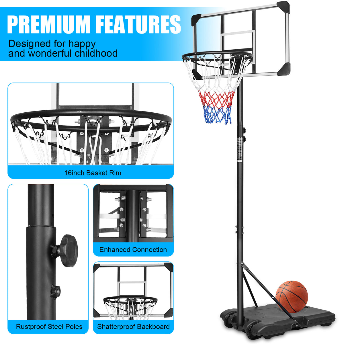 Portable Adjustable Basketball Hoop with 28-Inch Backboard and Wheels