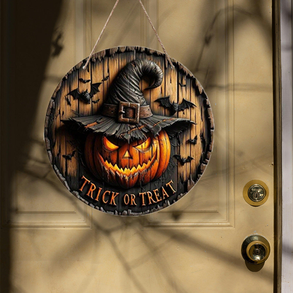 20 cm Wooden Halloween Door Sign, Pumpkin or Skeleton