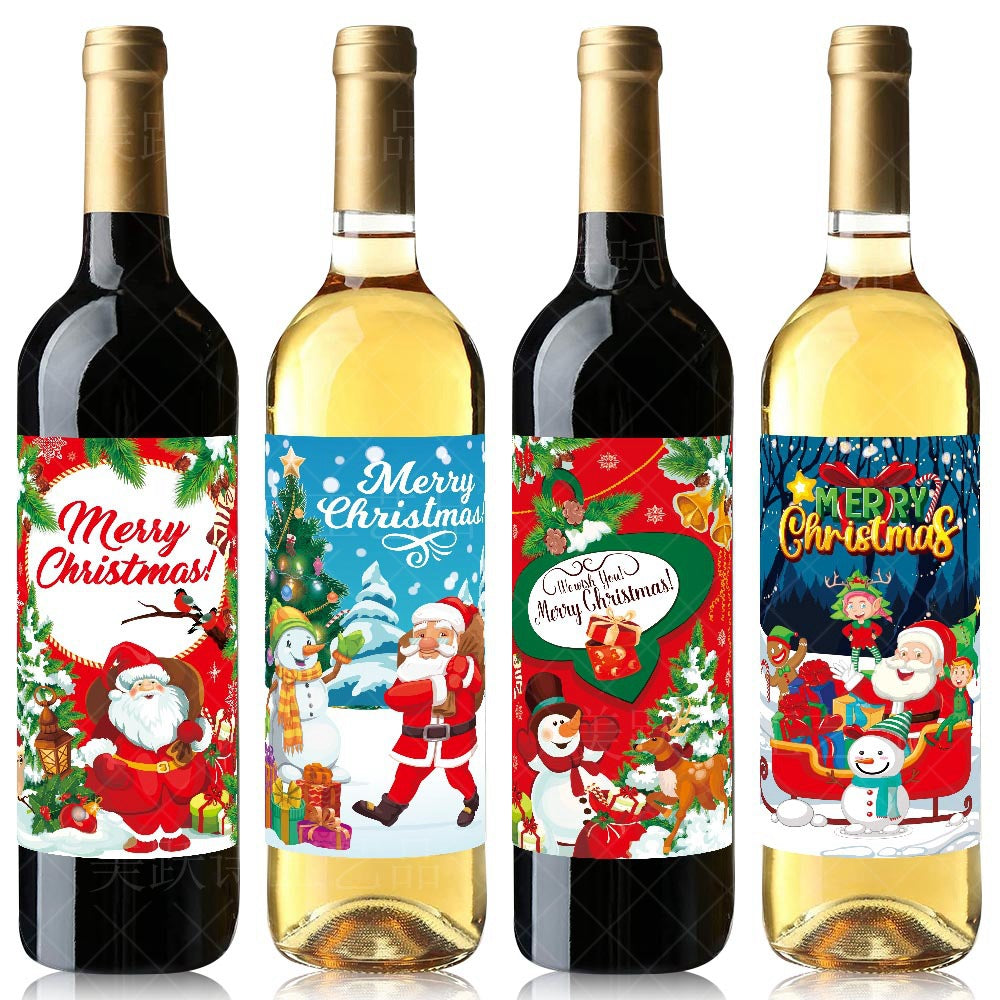 Christmas Wine Bottle Label Stickers – 8-Pack Festive Holiday Bottle Decorations | Santa, Snowman & More