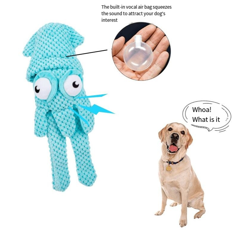 Big-Eyed Squid Plush Squeaky Dog Toy – Large Waffle-Knit Plush, Googly Eyes, Built-In Squeaker | Chew, Cuddle & Squeak | Dogs