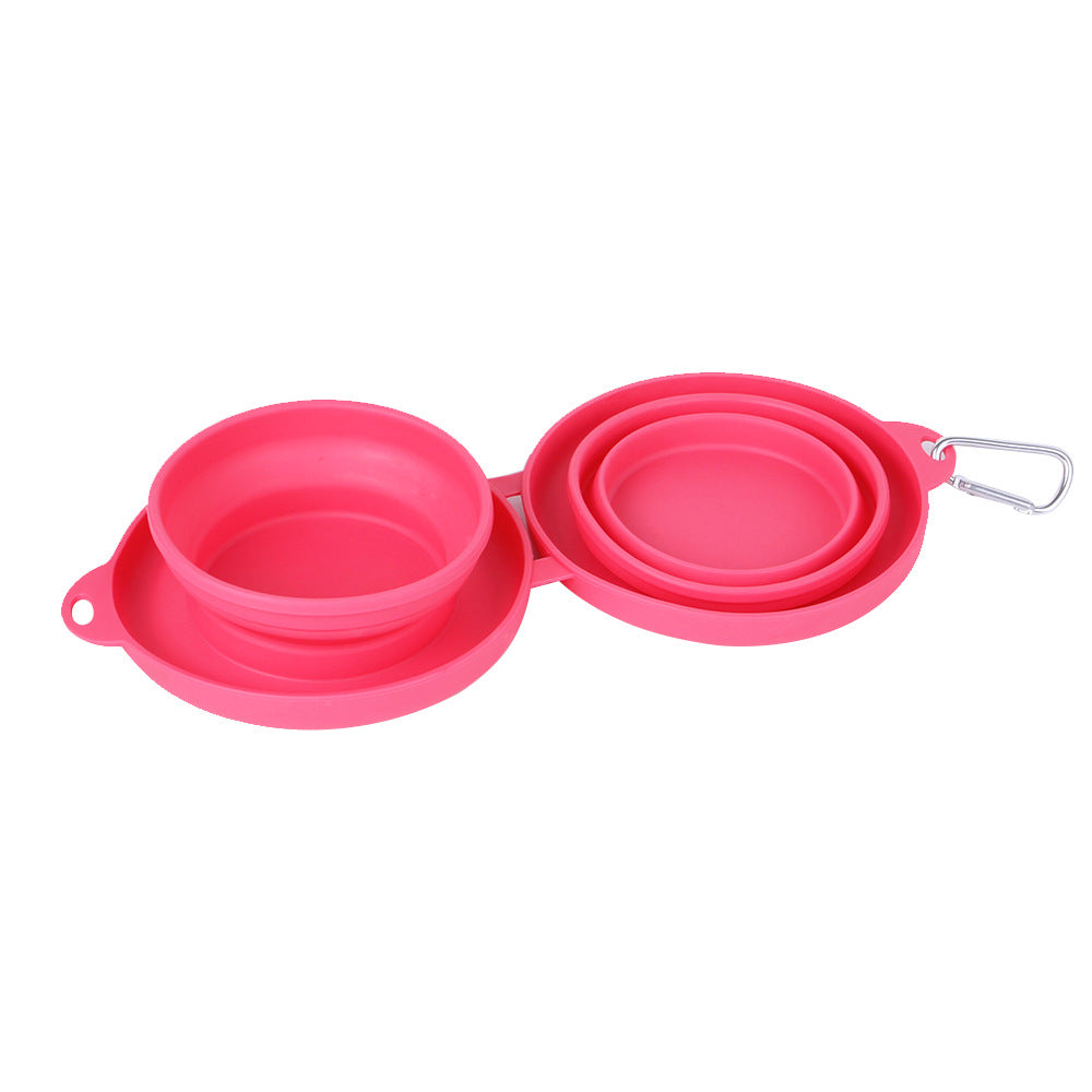 Collapsible Silicone Double Pet Bowl with Carabiner Clip – Foldable, Portable, Food & Water | Cats & Dogs | Grey or Pink