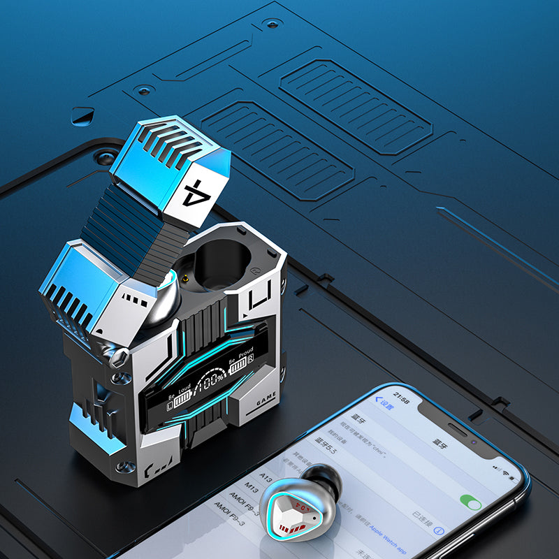 M45 Mecha Gaming TWS Earbuds with Low-Latency Mode and Charging Case