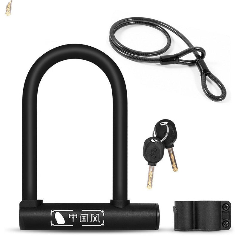 Bicycle U-Lock with Steel Cable Lock Set – Carbon Steel & Zinc Alloy Anti-Theft Lock