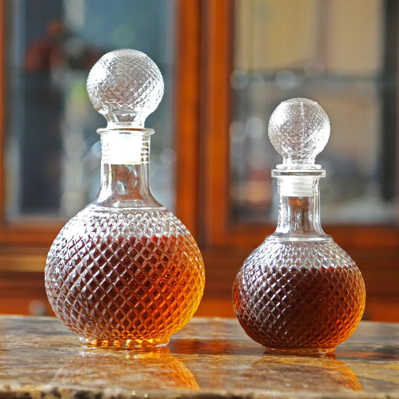 Globe Crystal Glass Decanter | Diamond-Cut Faceted Whiskey & Wine Decanter with Stopper