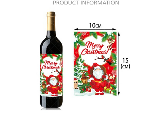 Christmas Wine Bottle Label Stickers – 8-Pack Festive Holiday Bottle Decorations | Santa, Snowman & More