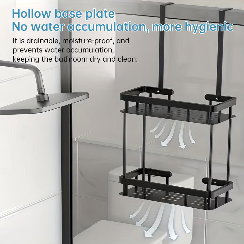 No-Drill Hanging Shower Caddy for Glass Doors – Single or 2-Tier Storage Rack