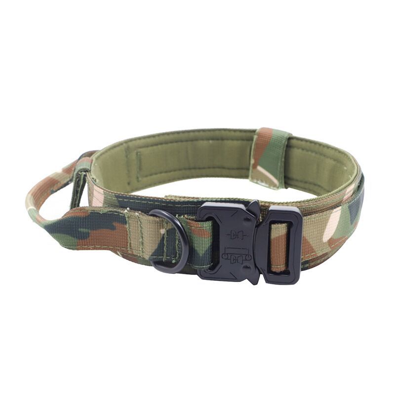 Tactical Dog Collar – Wide 3.8cm Padded Nylon Collar with Handle & Quick-Release Buckle | M, L, XL | Collar Only or 2-Piece Set with Leash