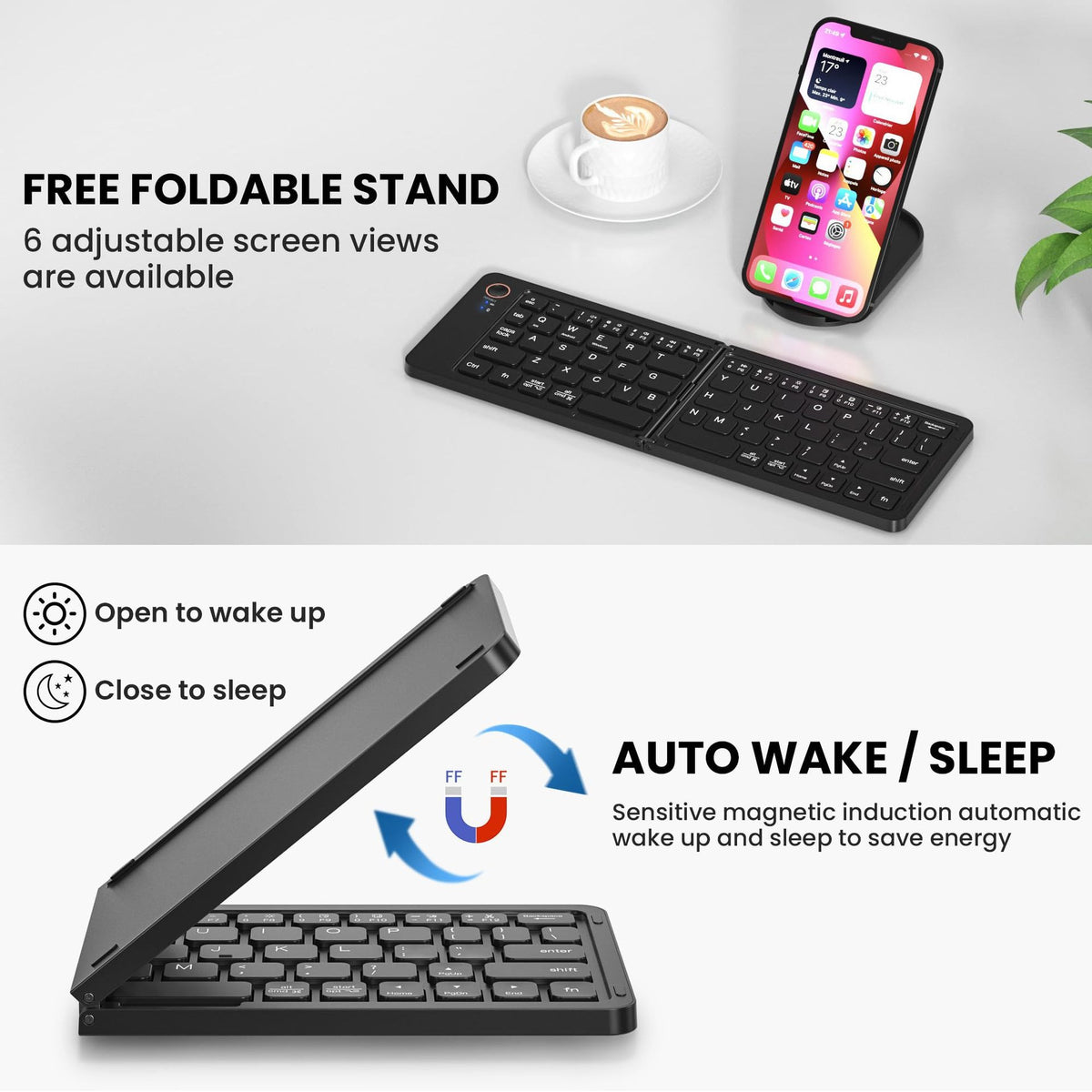 68-Key Ultra-Slim Folding Bluetooth Keyboard