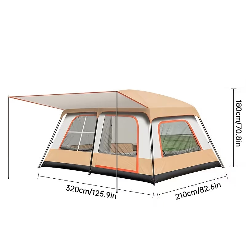 4–6 Person Family Camping Tent with Two Bedrooms and Canopy