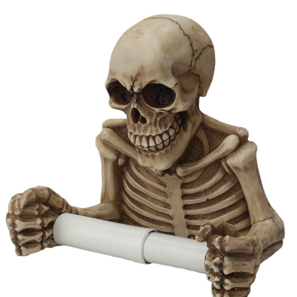Wall-Mounted Resin Skull Paper Roll Holder