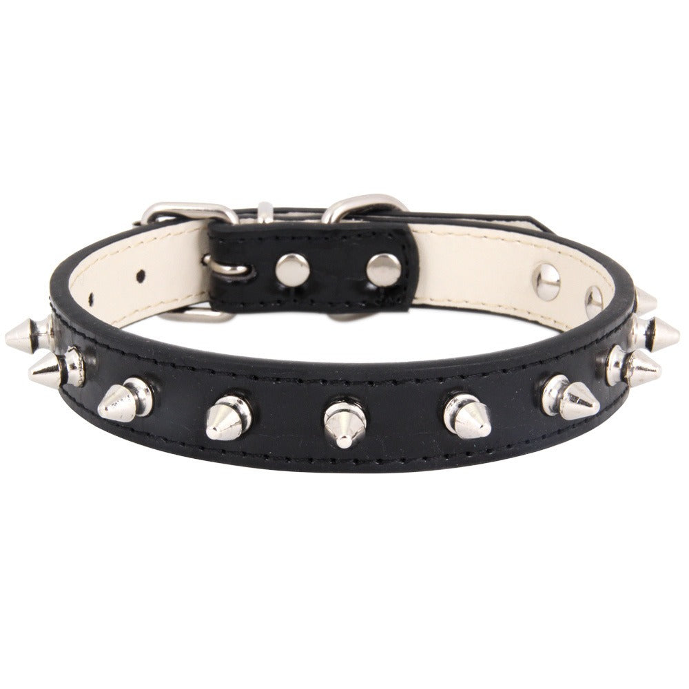 Spiked Leather Pet Collar with Silver Cone Studs – Adjustable, Soft-Lined | Dogs & Cats | XS–L | 4 Colors