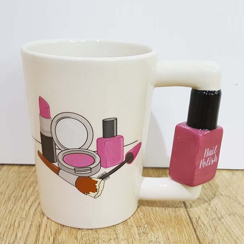300ml Creative Ceramic Mug – Beauty Tool Shaped Handle (Lipstick, Comb, Hair Dryer & More)