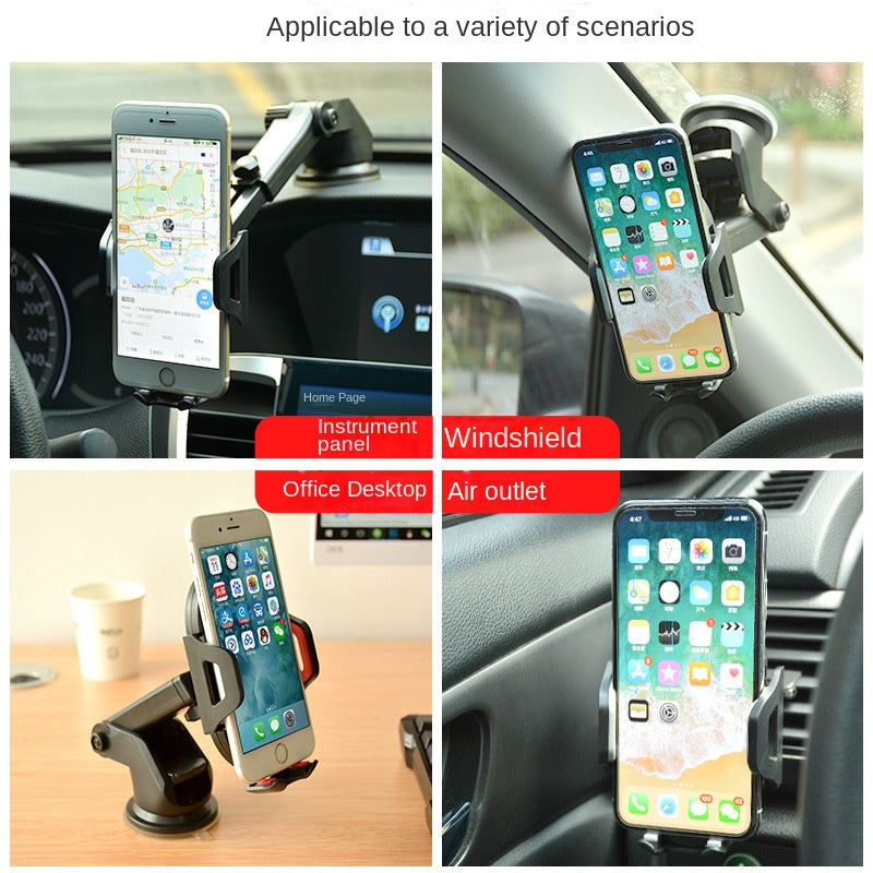 Universal Auto-Lock Car Phone Mount – Air Vent, Suction Cup & Clamp | Telescopic Arm, One-Hand Operation | Fits All Phones