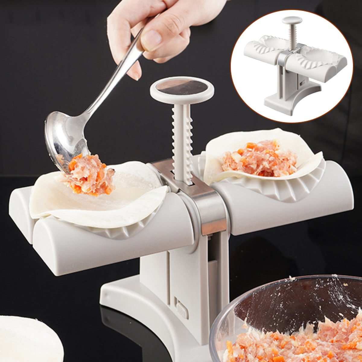 Dual-Head Automatic Dumpling Maker Press Mold | 2-at-a-Time Dumpling Machine