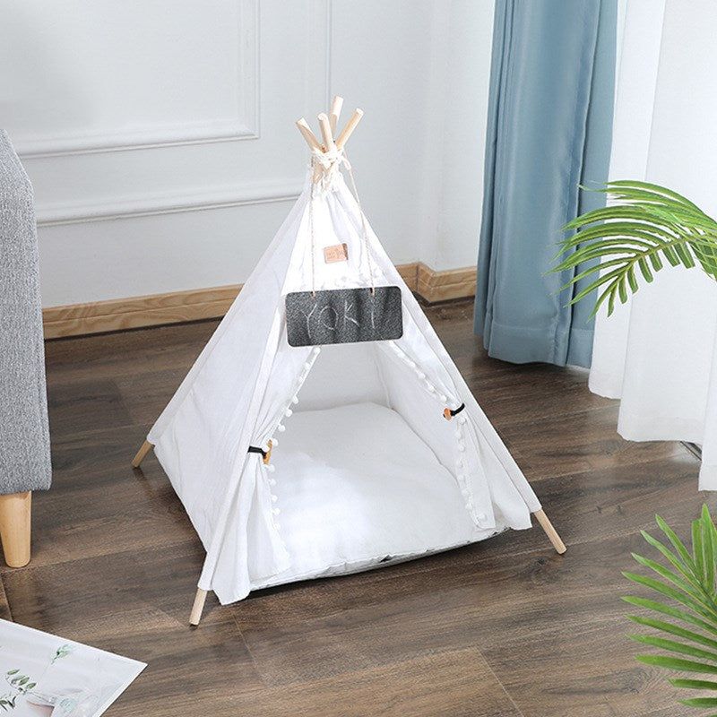 Linen Teepee Pet Tent with Removable Cushion – Wooden Frame, Washable | Cats & Small Dogs | 9 Designs