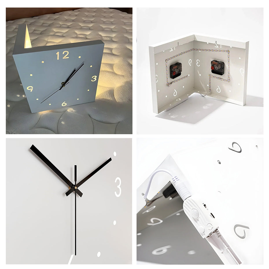 Nordic Dual-Face Corner Clock with LED Night Glow & Silent Movement
