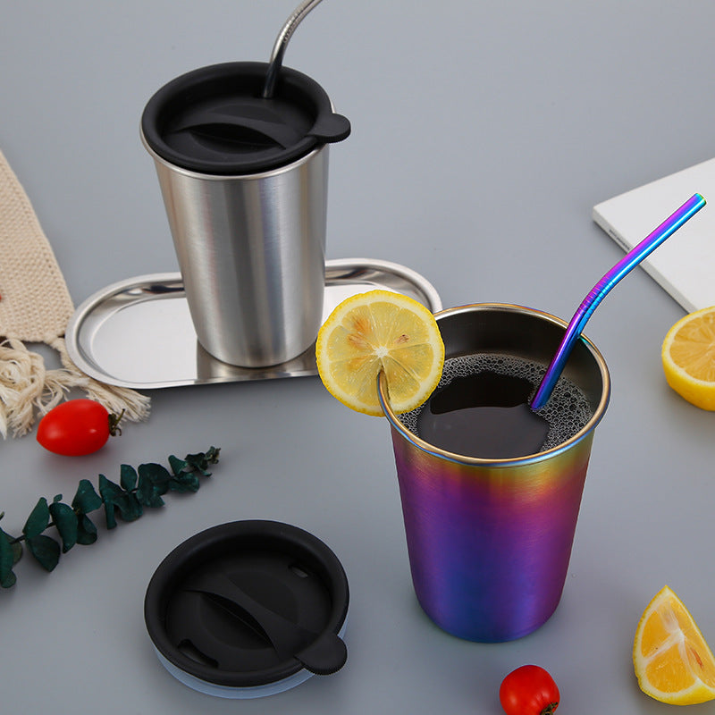 500ml Stainless Steel Tumbler with Metal Straw & Lid – Reusable Coffee, Camping & Travel Mug