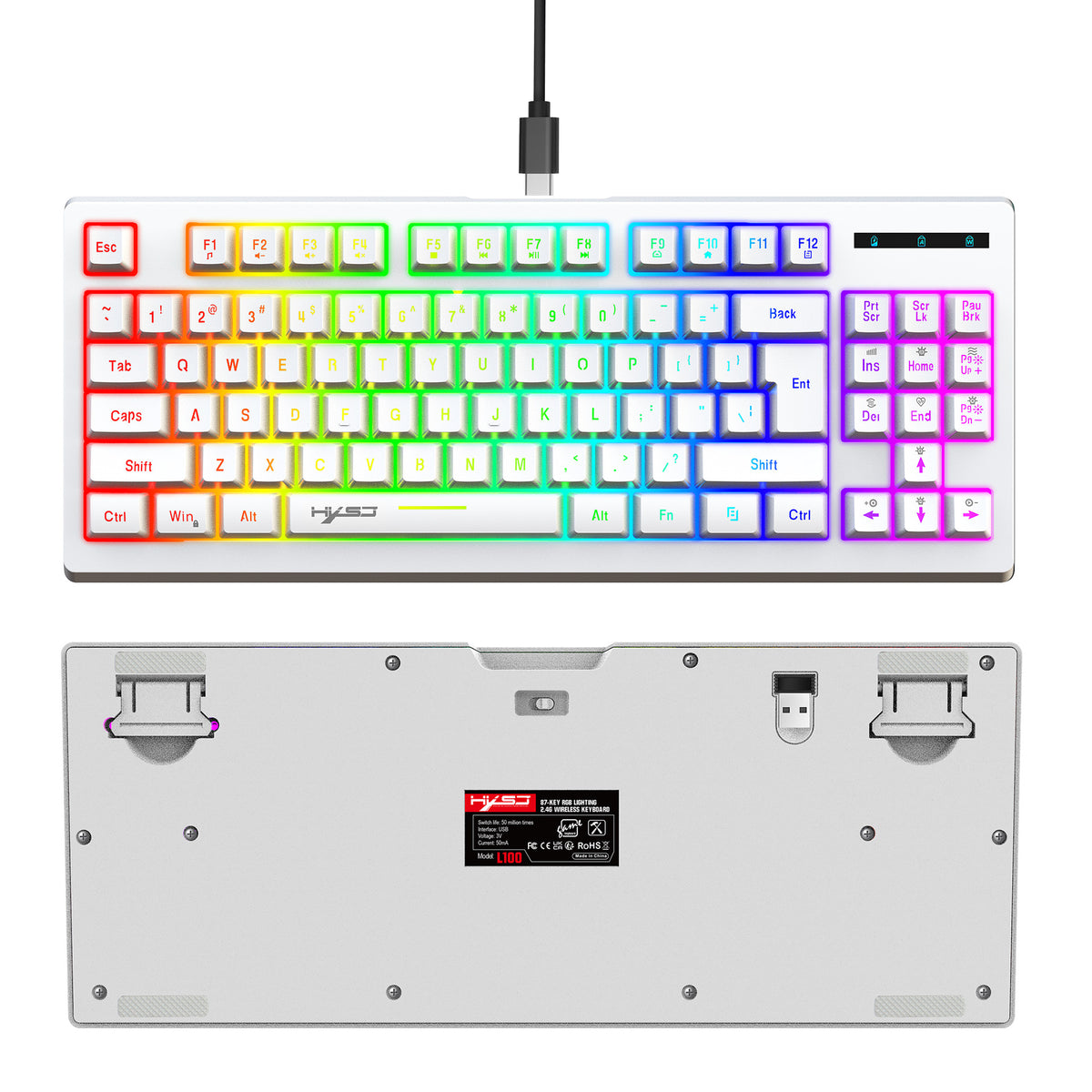 L100 87-Key 2.4G Wireless RGB Membrane Keyboard