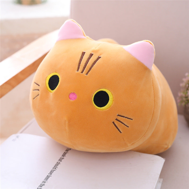 Cute Cat Cylindrical Plush Pillow – Soft Long Bolster for Napping, Bed & Office