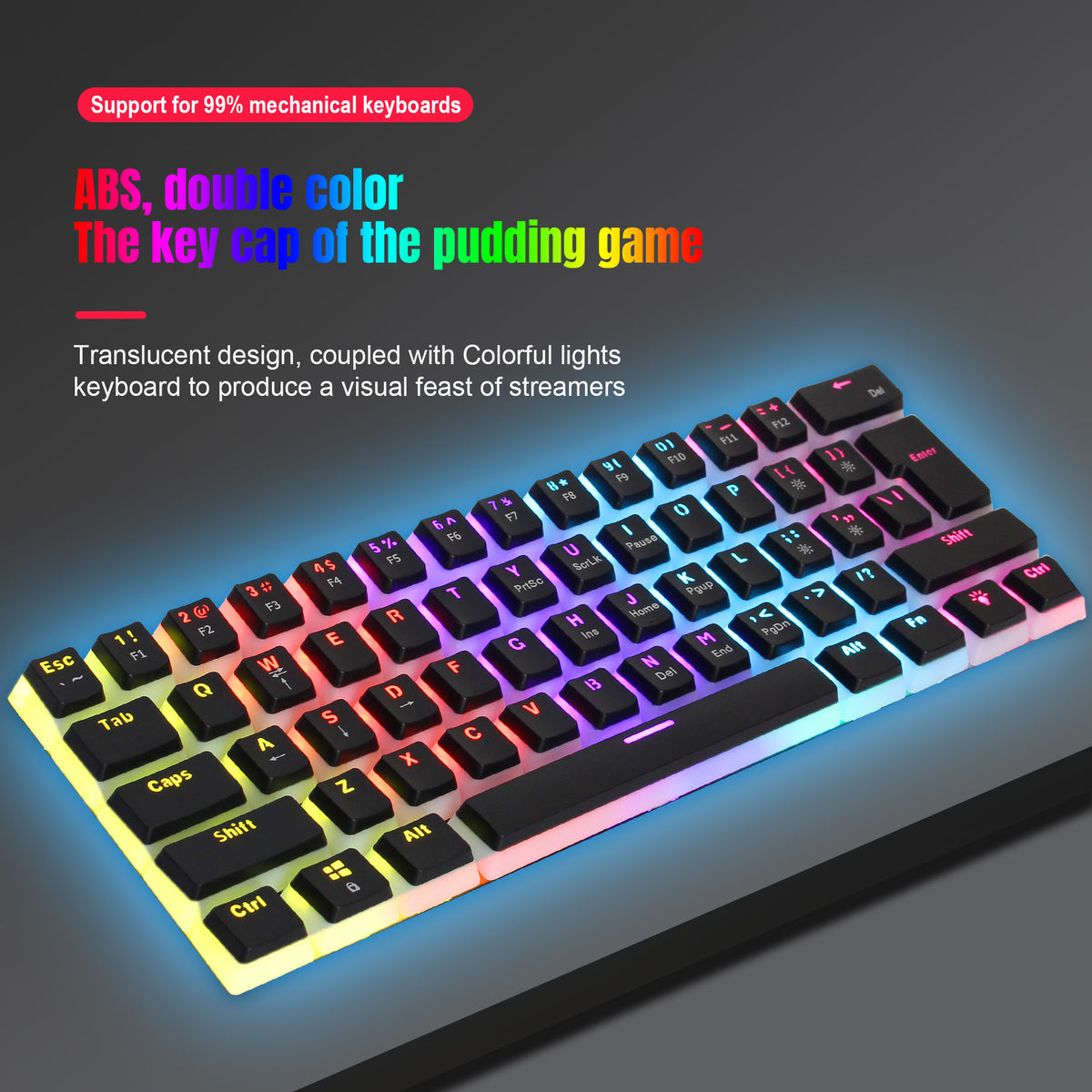 HXSJ L700 61-Key Wired Mechanical Keyboard with Pudding Keycaps