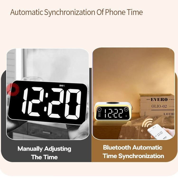 5-in-1 Alarm Clock with 15W Wireless Charger, Bluetooth Speaker & FM Radio