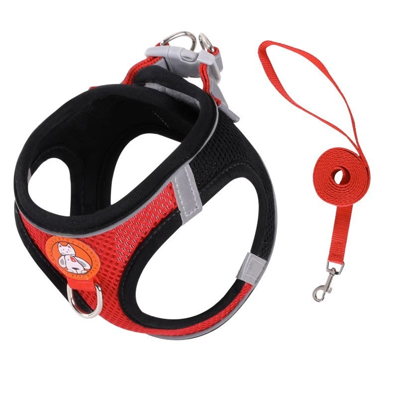 Soft Mesh Pet Harness & Leash Set – Reflective, Breathable, Anti-Escape | Small Dogs & Cats | S–L | 5 Colors