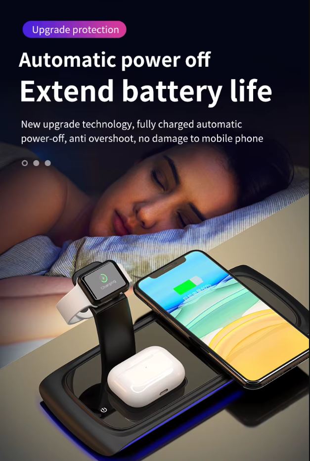 3-in-1 15W Wireless Charging Station for Phone, Watch and AirPods