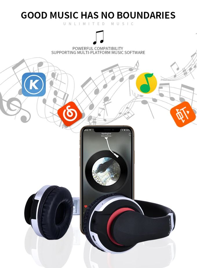 MH7 Foldable Wireless Bluetooth Headphones with Mic – TF Card, FM Radio & AUX Support