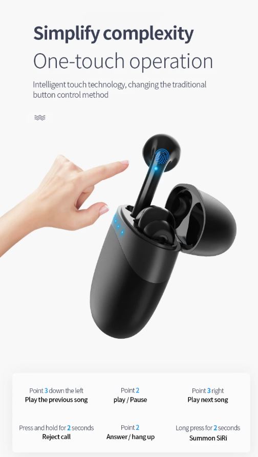 M19 TWS Wireless Bluetooth 5.0 Earbuds – Touch Control Stereo Bass Headset