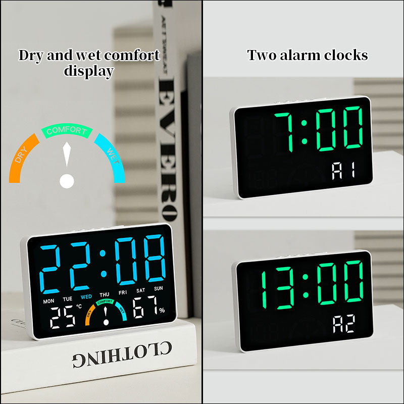 Large LED Digital Alarm Clock with Temperature, Humidity & Comfort Level Display