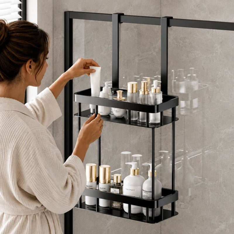 No-Drill Hanging Shower Caddy for Glass Doors – Single or 2-Tier Storage Rack