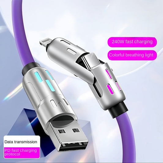 4-in-1 LED Silicone Charging Cable with 100W PD and USB-C