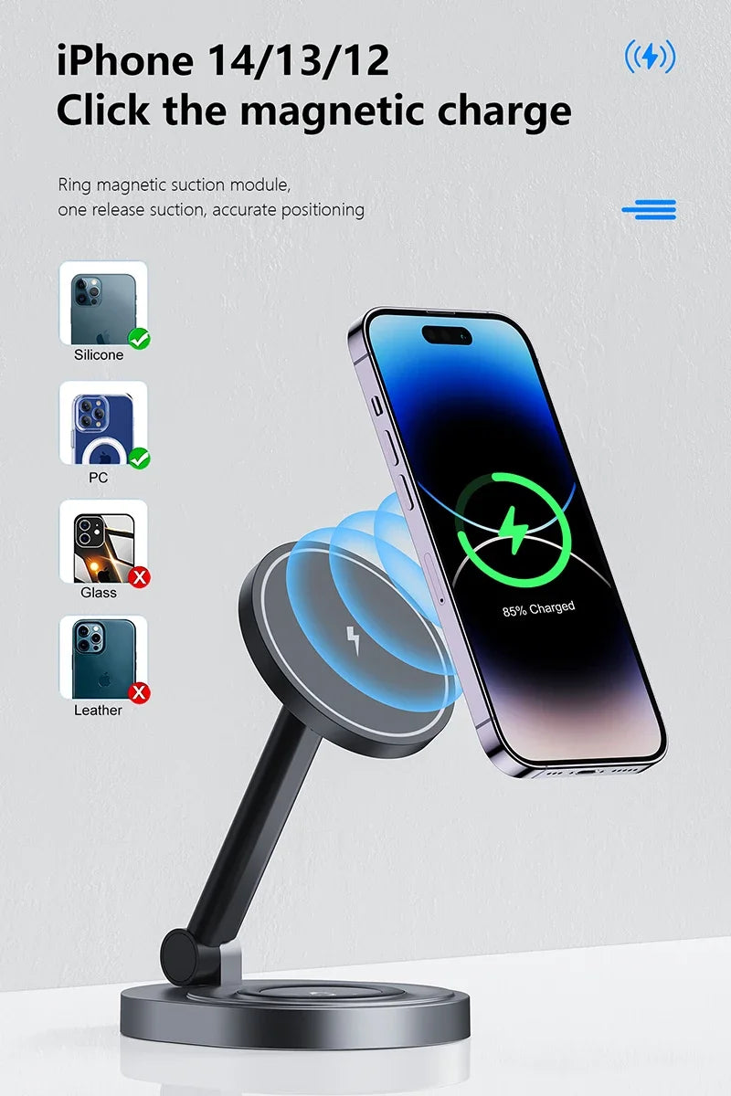 3-in-1 Magnetic Wireless Charging Stand for Phone, Watch and Earbuds
