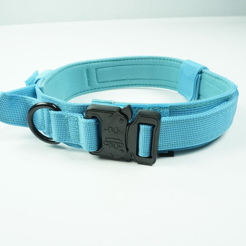 Tactical Dog Collar – Wide 3.8cm Padded Nylon Collar with Handle & Quick-Release Buckle | M, L, XL | Collar Only or 2-Piece Set with Leash