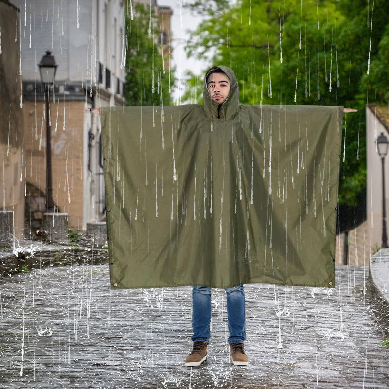 3-in-1 Waterproof Hooded Rain Poncho – Multi-Use Raincoat, Shelter & Sleeping Bag Cover