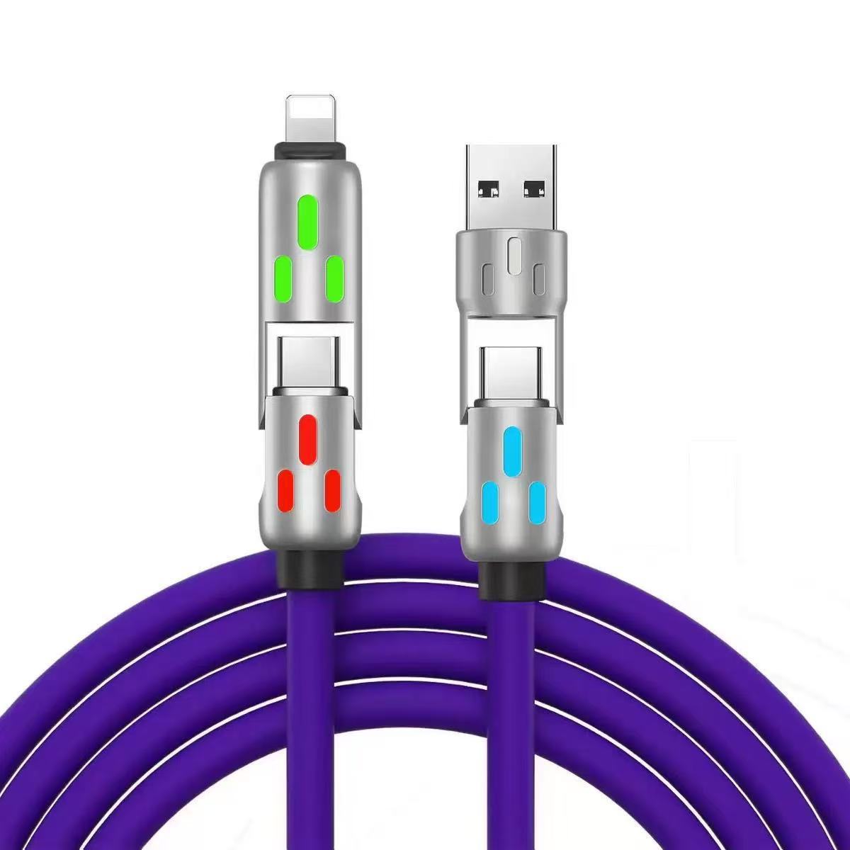 4-in-1 LED Silicone Charging Cable with 100W PD and USB-C