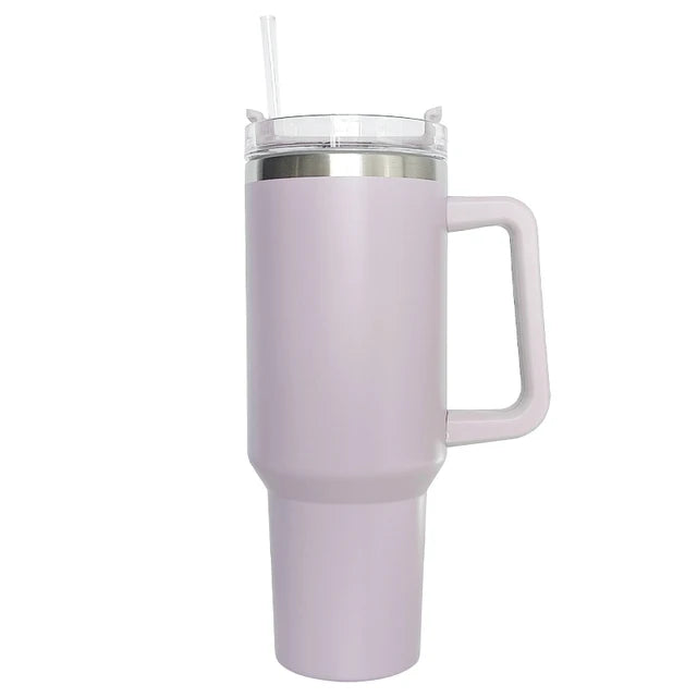 40oz Insulated Stainless Steel Tumbler with Handle, Lid & Straw – Travel Coffee Cup