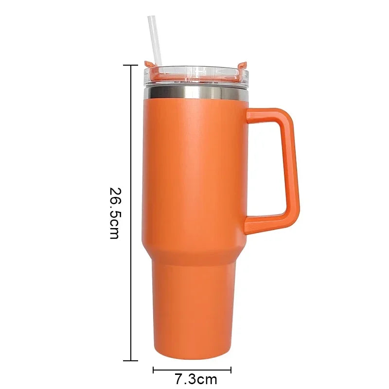 40oz Insulated Stainless Steel Tumbler with Handle, Lid & Straw – Travel Coffee Cup