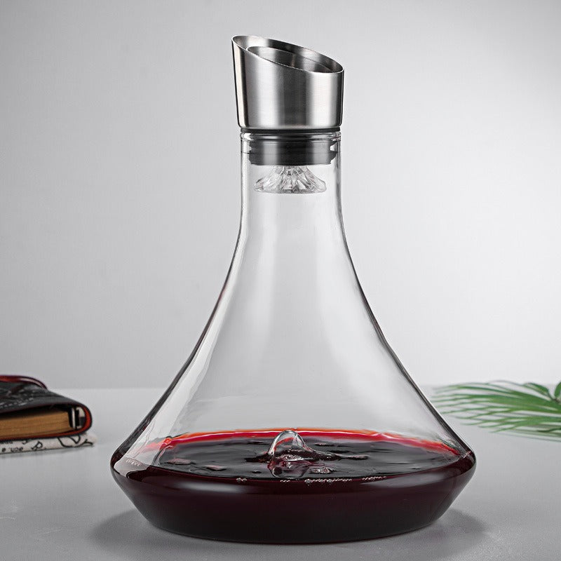 1000ml Wine Decanter with Built-In Aerator & Stainless Steel Pourer – Waterfall Cascade Aerating Carafe | High Borosilicate Glass