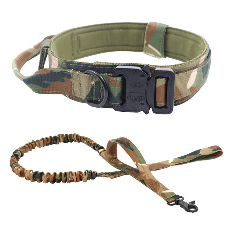 Tactical Dog Collar – Wide 3.8cm Padded Nylon Collar with Handle & Quick-Release Buckle | M, L, XL | Collar Only or 2-Piece Set with Leash