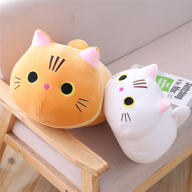 Cute Cat Cylindrical Plush Pillow – Soft Long Bolster for Napping, Bed & Office