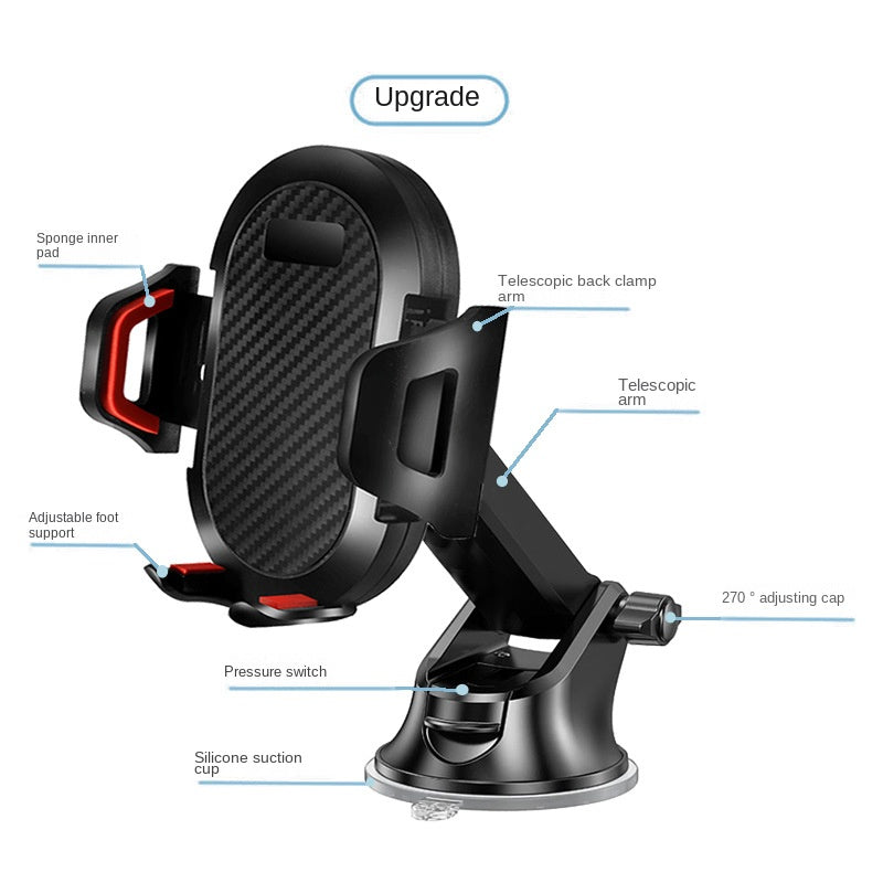 Universal Auto-Lock Car Phone Mount – Air Vent, Suction Cup & Clamp | Telescopic Arm, One-Hand Operation | Fits All Phones