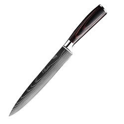 Damascus-Pattern Laser Etched Kitchen Knife | Colored Wood Handle | 10 Styles