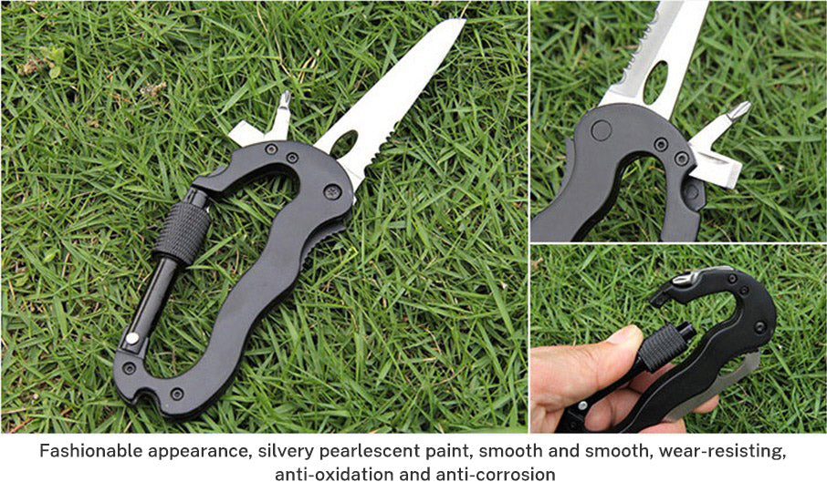 5-in-1 Outdoor Multi-Tool Carabiner with 7.5 cm Blade
