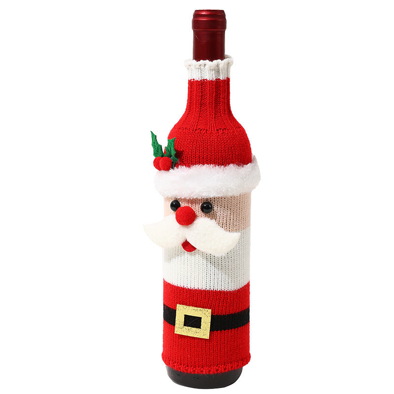 Christmas Knitted Wine Bottle Cover – Santa, Snowman & Reindeer Festive Bottle Sweater | Holiday Table Decoration