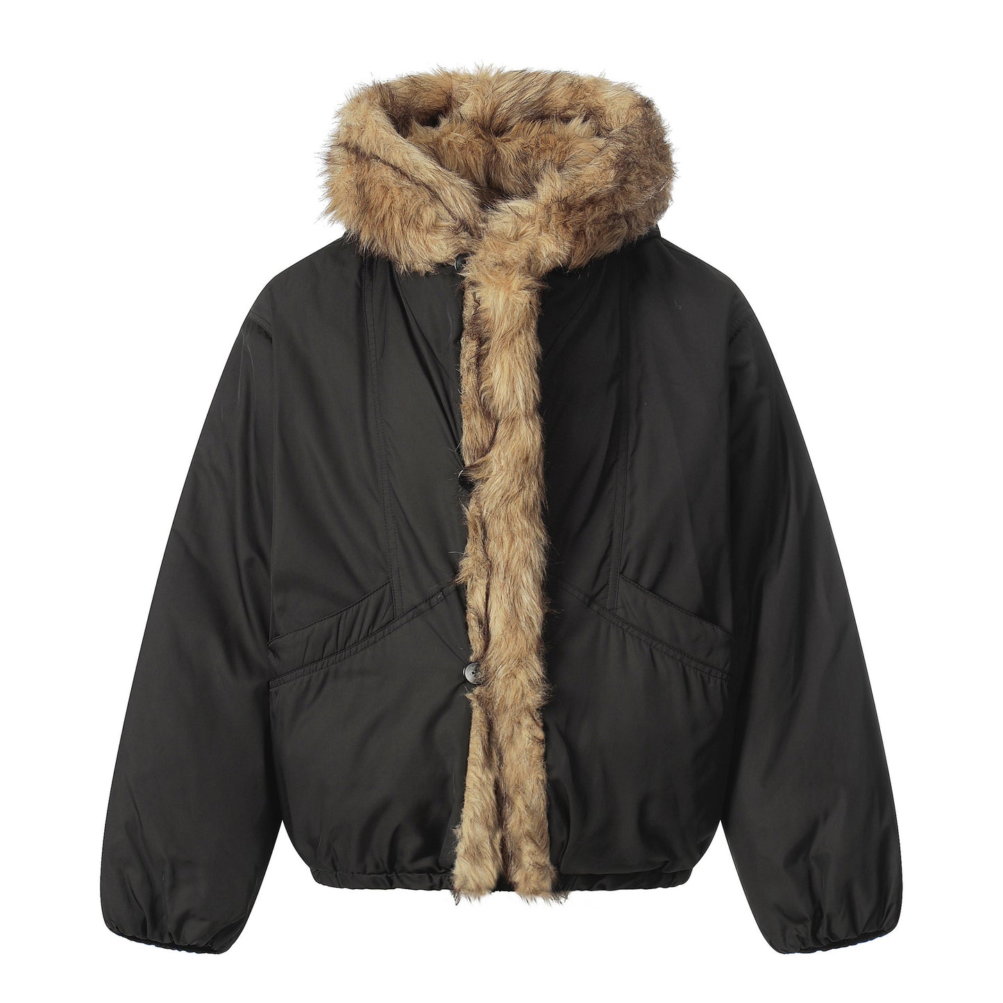 Oversized Faux Fur Trim Hooded Jacket