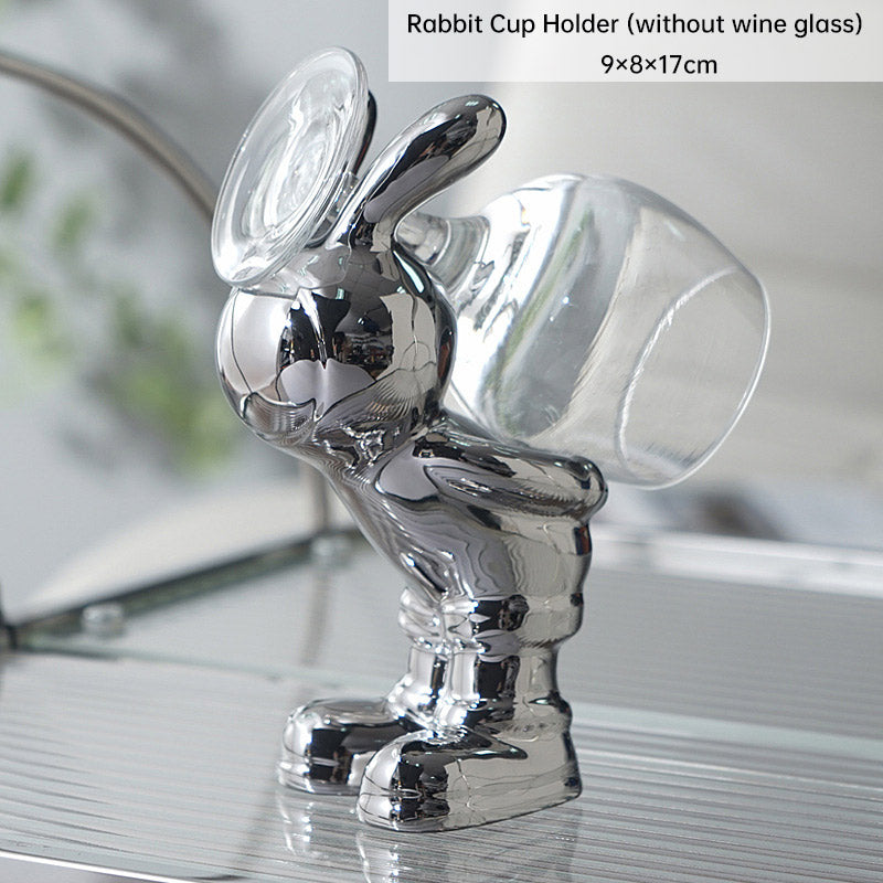 Luxury Rabbit Sculpture Wine Rack & Wine Glass Holder – Ceramic Home Décor Figurine | Silver & Gold