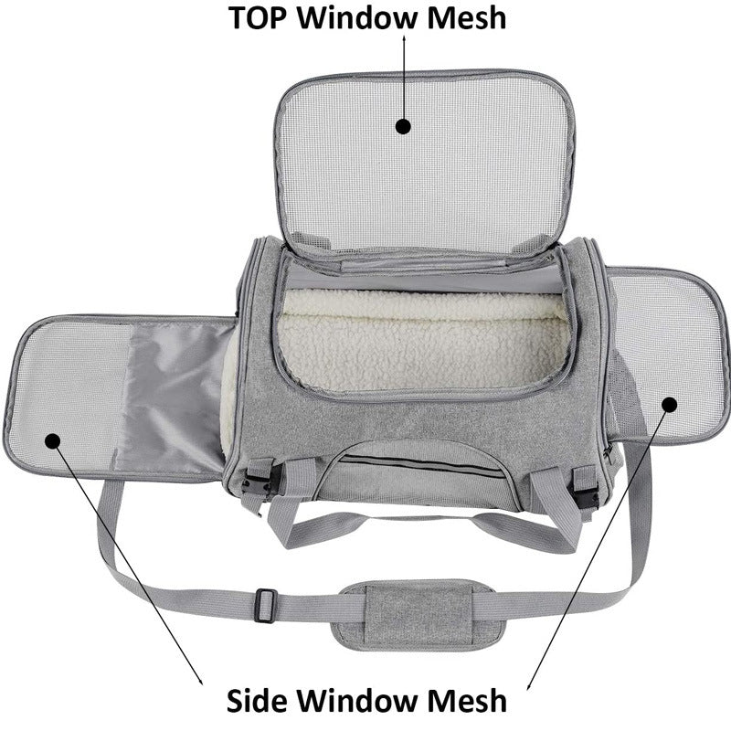 Soft-Sided Oxford Pet Carrier Bag with Wool Cushion – Mesh Ventilation, Top Handle & Shoulder Strap | Cats & Dogs up to 10kg | 6 Colors